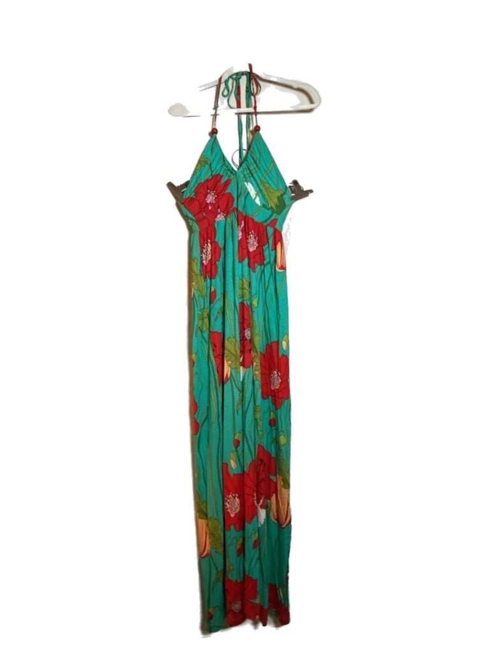 S Lani Tropical Floral Print Halter Maxi Dress